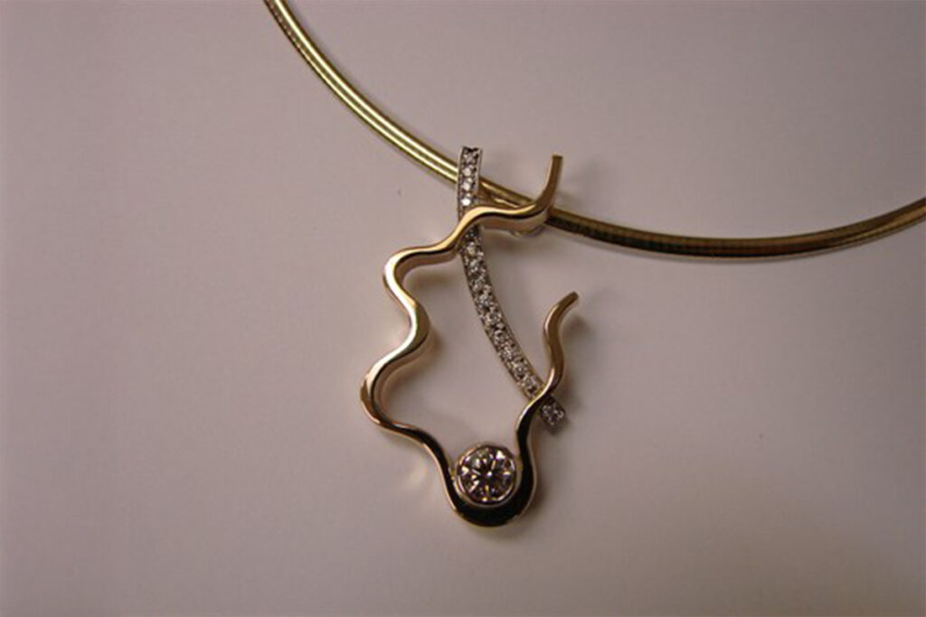 Yellow Gold Pendant with Pave and Bezel Set Diamonds
