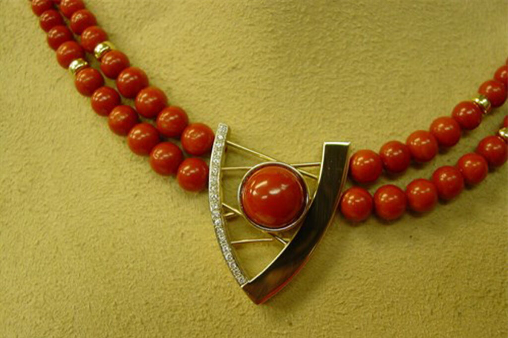 Red Coral with Pave Set Diamonds
