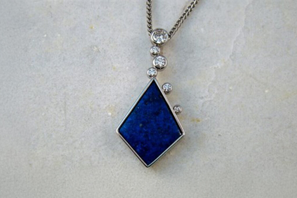 Lapis Lazuli Pendant with Bezel Set Diamonds | Mark Katzeff Designs
