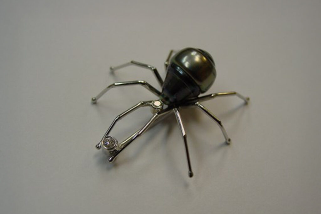 Tahitian Pearl with Bezel Set Diamonds Spider Brooch