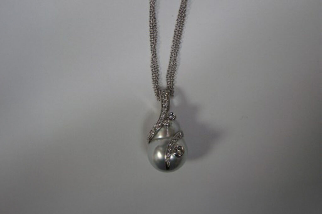 Tahitian Pearl Pendant in White Gold With Pave and Bezel Set Diamonds