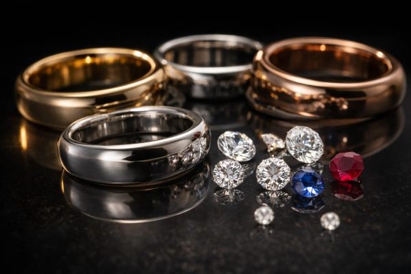 white and blue gemstones and rings