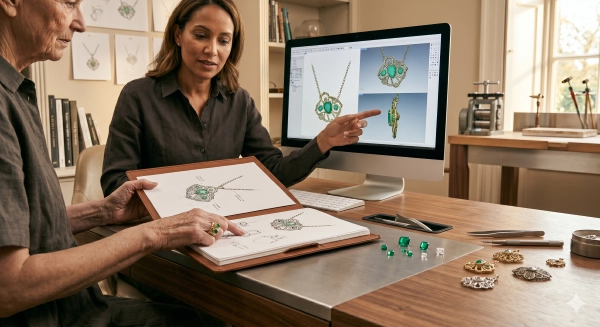 Design consultation for custom statement jewelry creation process