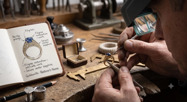 Mark Katzeff Designs heirloom jewellery restoration showcasing the careful revival of a treasured vintage family ring.