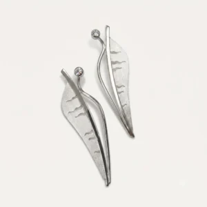 Platinum Leaf Earrings with Bezel Set Diamonds