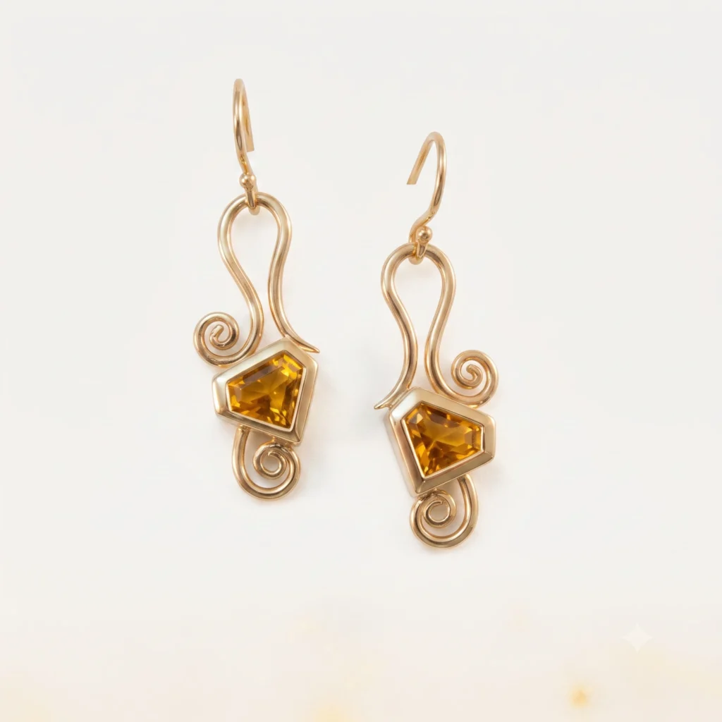 Yellow Gold Earrings with Bezel Set Citrine​