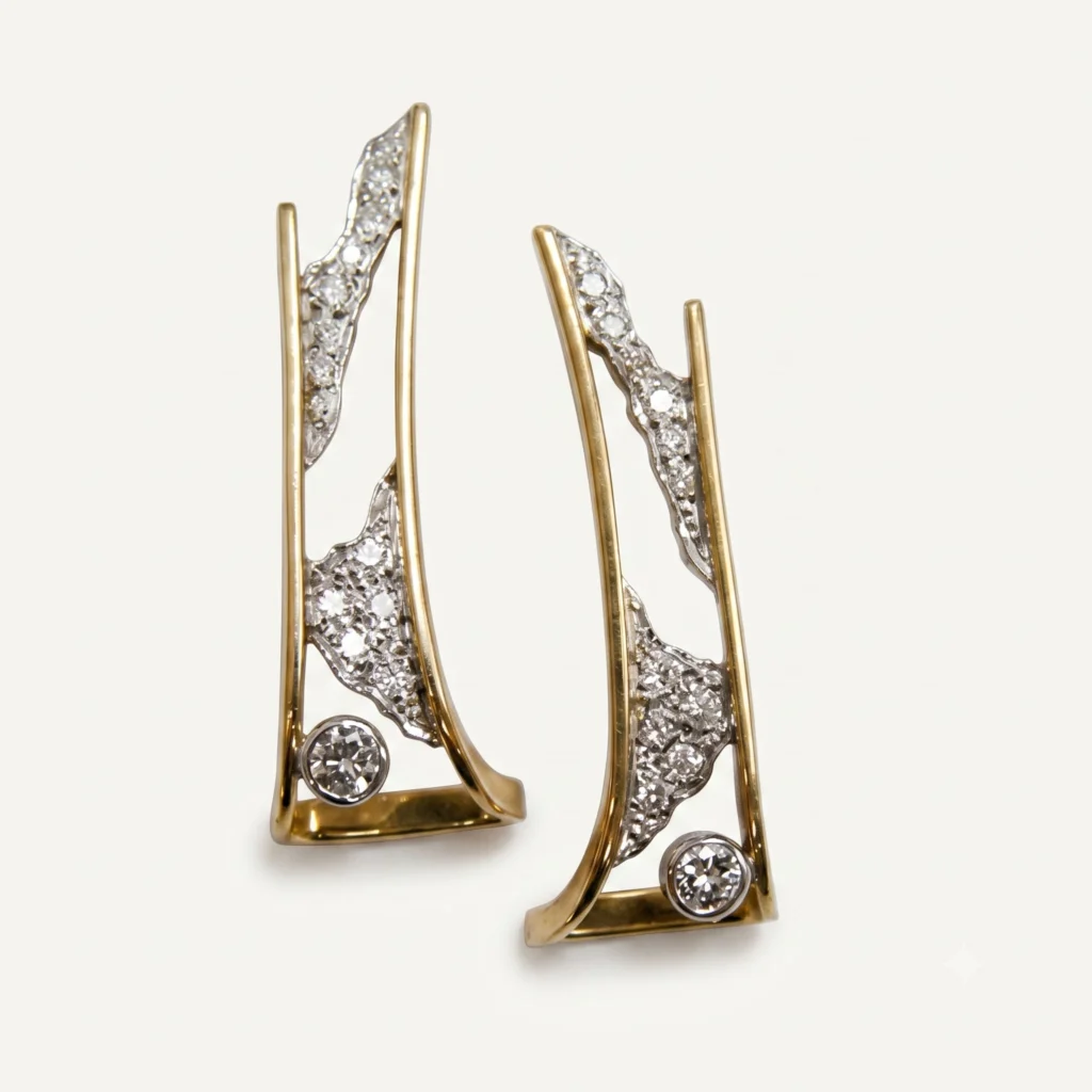 Yellow and White Gold Earrings with Bezel and Pave Set Diamonds​