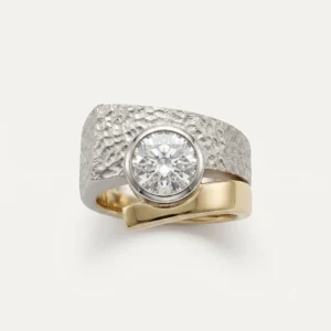silver and gold diamond engagement ring
